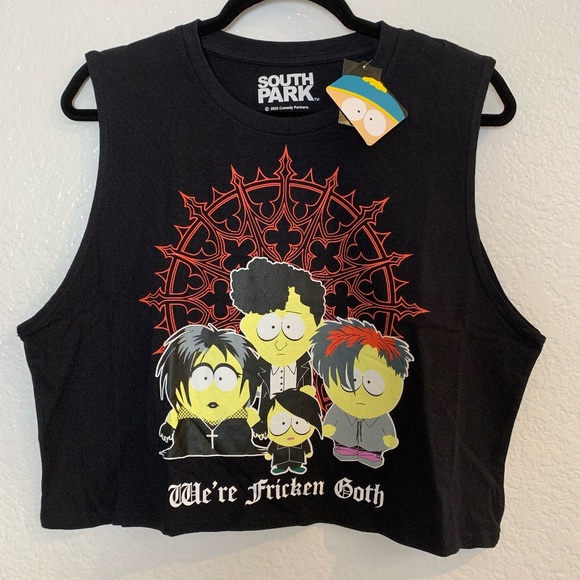 South Park Tops - Hot Topic South Park Black Crop Muscle Tank Top Juniors XL Goth Kids NEW Comedy